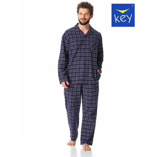 Key Pyjamas MNS 414 B23 L/R Flannel M-2XL men's zip-up navy blue