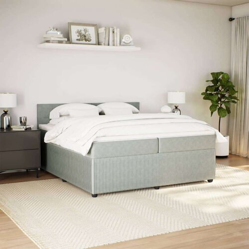  Krevet s oprugama i madracem svjetlosivi 200x200 cm bar&amp;scaron;unasti Slike