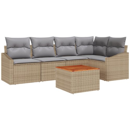 vidaXL 6-delni vrtni sofa set z blazinami bež poli ratan akacija, (22093659) Cene