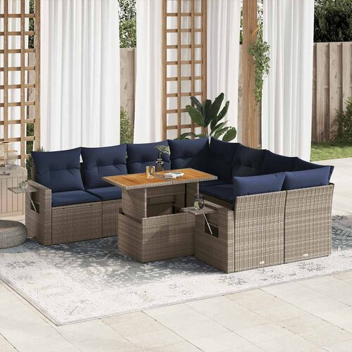VidaXL 9-dijelni set vrtnih sofa od poliratana s jastucima sivi Slike