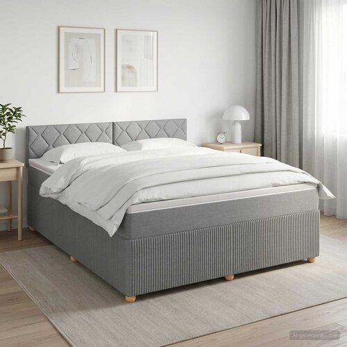  Boxspring krevet s madracem Svjetlosiva 180 x 200 cm Tkanina Slike