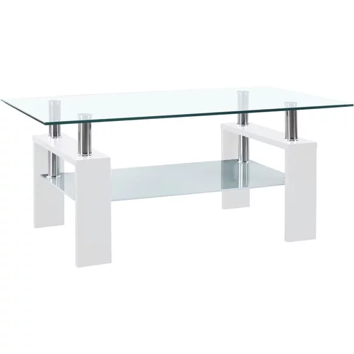  Klubska mizica bela in prozorna 95x55x40 cm kaljeno steklo