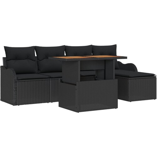 vidaXL 6-dijelni Vrtni Sofa Set s Jastucima Crni Poliratan, 2-sjedala Vrtni Sofa s Odlaganjem i Jastucima Crni Poliratan Cijene
