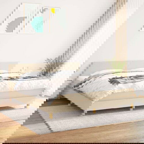  Box spring postelja z vzmetnico krem 180x200 cm blago Slike