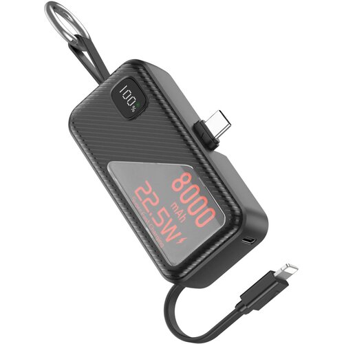 LINQ Mini Powerbank 8000mAh USB-C 22.5W in Lightning 20W s formatom obeska za ključe, Črna, (5000191953) Cene
