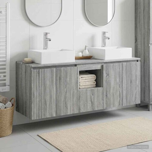  Set ormarića za kupaonicu 3 kom. Siva Sonoma 129 x 41 x 79.5 cm Slike
