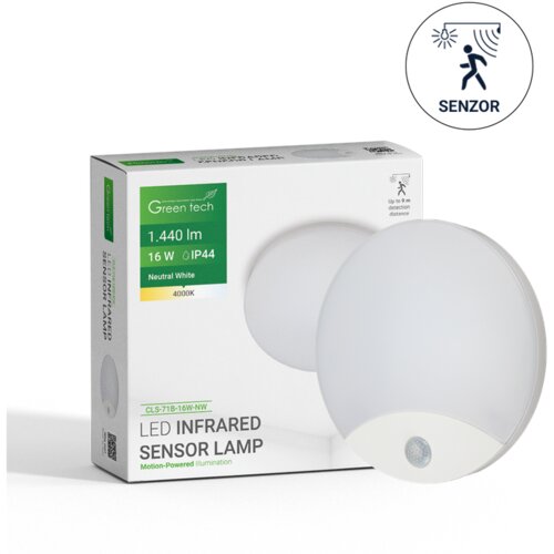 Greentech Okrogla LED stenska in stropna svetilka s senzorjem (16 W, &Oslash; x V: 250 x 49 mm, Bela, Nevtralno bela) Cene
