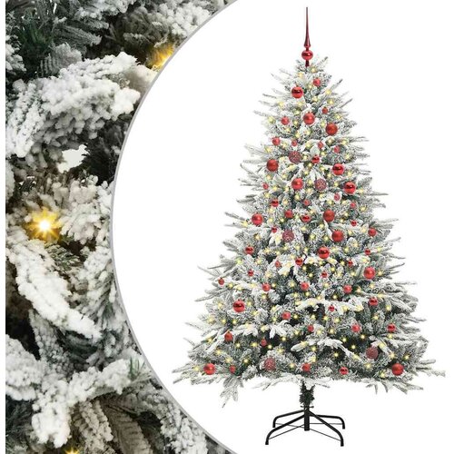 vidaXL Umjetna predsvetljena božićna jelka s kompletom kroglica Zelena Cene