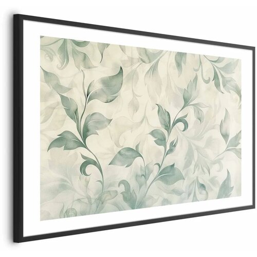  Plakat - Watercolor Green-Beige Leaves 30x21 Crni okvir s margom Cene