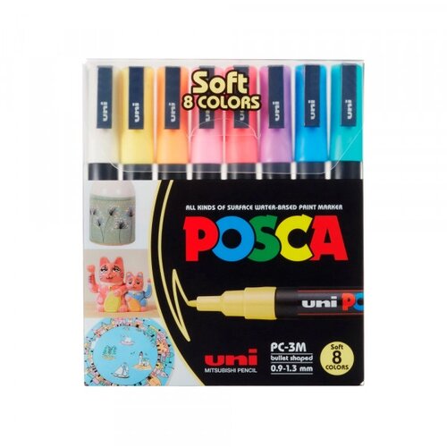 UNI ball Marker Uni SET PC-3M POSCA /0.9-1,3mm 8 KOM PASTELNE BOJE Slike