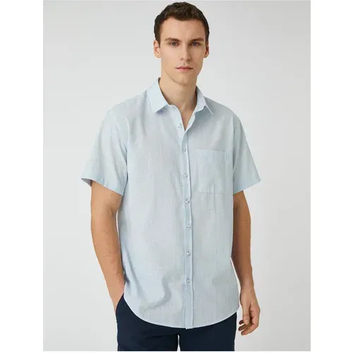 Koton Summer Shirt with Short Sleeves, Pocket Detailed, Classic Collar