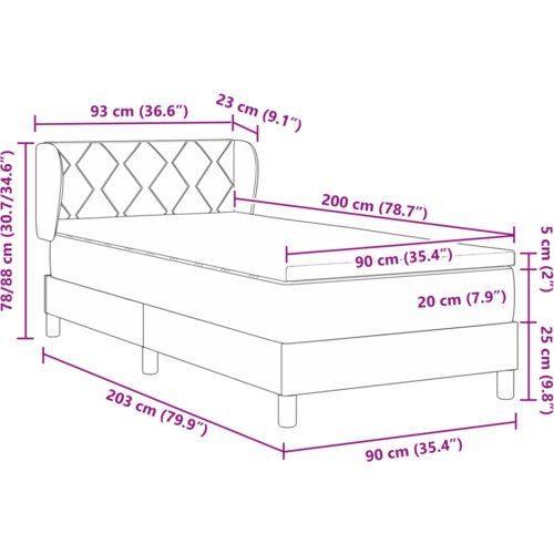 VidaXL Box Spring Krevet s Madracem - Svjetlosiva, 90x200 cm, Tkanina Slike