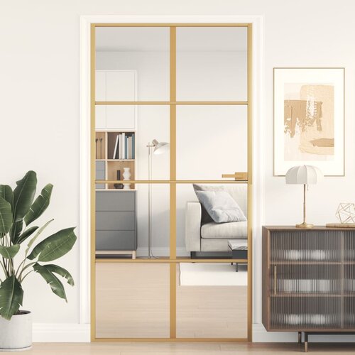 vidaXL Notranja vrata ozka zlata 102,5x201,5cm kaljeno steklo aluminij Cene