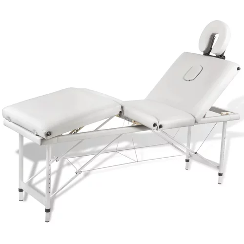 vidaXL krem bijeli sklopivi masažni četvorodijelni stol s aluminijskim okvirom