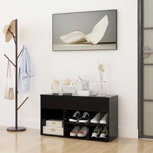  Klupa za cipele crna 80 x 30 x 45 cm od iverice Slike