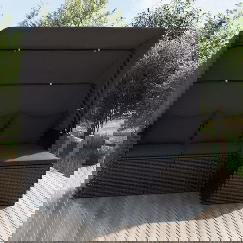 vidaXL Vrtni trosjed s krovom i tabureom crni od poliratana Cijene