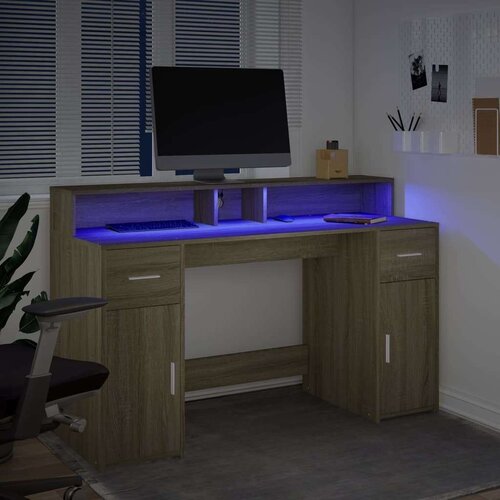 vidaXL Radni stol s LED svjetlima hrast 140x55x91 cm konstruirano drvo Cijene
