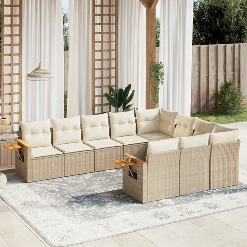 vidaXL 10-dijelni set vrtnih sofa s jastucima bež od poliratana Cijene
