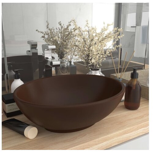  Razko&scaron;en umivalnik ovalen mat temno rjav 40x33 cm keramičen Cene