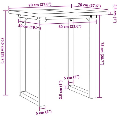  Blagovaonski stol O-oblika 70x70x75 5 cm od borovine i željeza Slike
