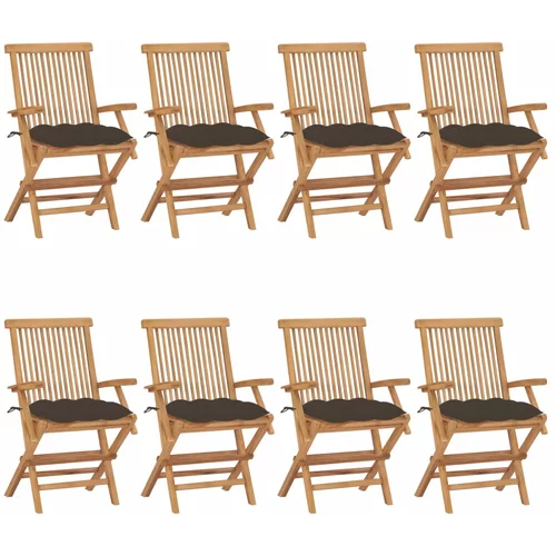 vidaXL Vrtne stolice sa smeđe-sivim jastucima 8 kom masivna tikovina