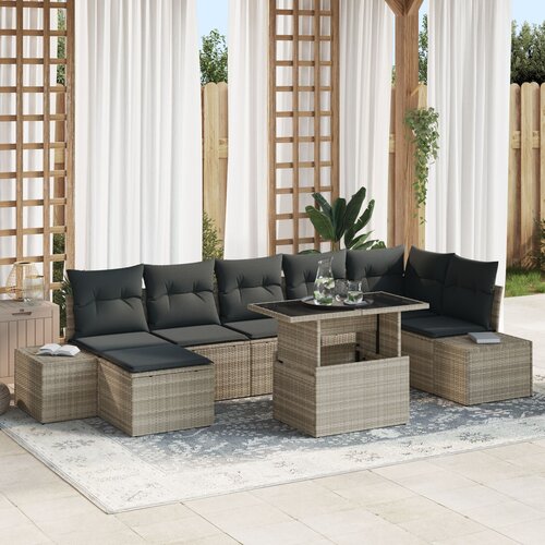 VidaXL Set vrtne sofe Set od 8 Siva Ratan i tkanina Kutna sofa za vrt Slike
