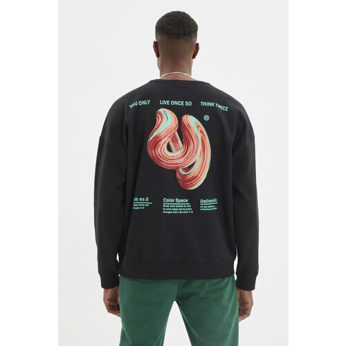 Trendyol Black Men&amp;#039;s Oversize Long Sleeve Crew Neck Printed Sweatshirt Slike
