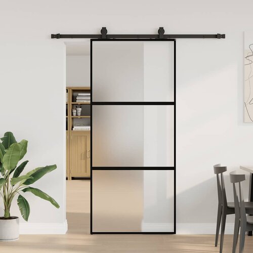 VidaXL Klizna vrata s priborom crna 90 x 205 cm kaljeno staklo Slike