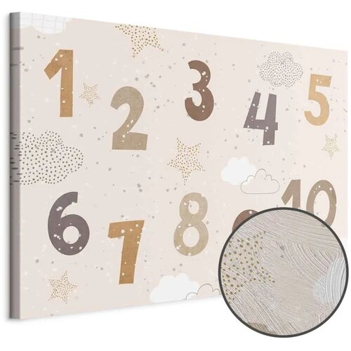  Slika - Jumping Numbers - Numbers in a Subdued Beige-Brown Hue Among Snowflakes Stars and Clouds 30x20 Premium Print Cene