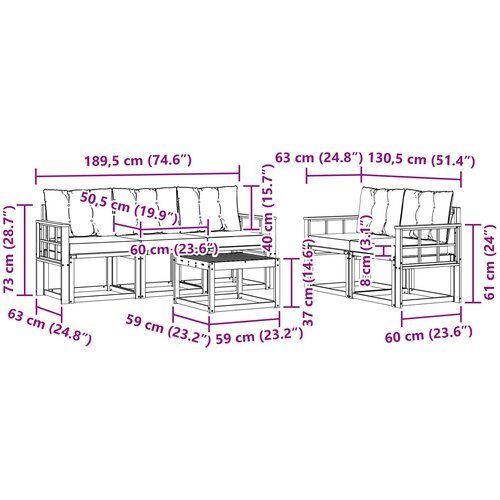  Set vanjskih sofa 6 kom. Prirodna i crna Slike