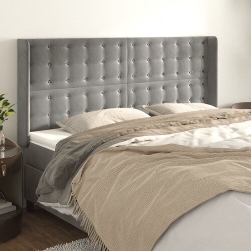 VidaXL Uzglavlje s u&amp;scaron;ima svjetlosivi 203x16x118/128 cm bar&amp;scaron;unasti Slike