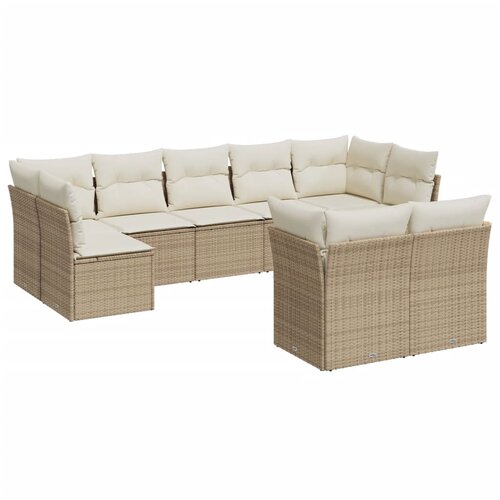  9-dijelni set vrtnih sofa s jastucima bež od poliratana 62 x 62 x 69 cm Slike
