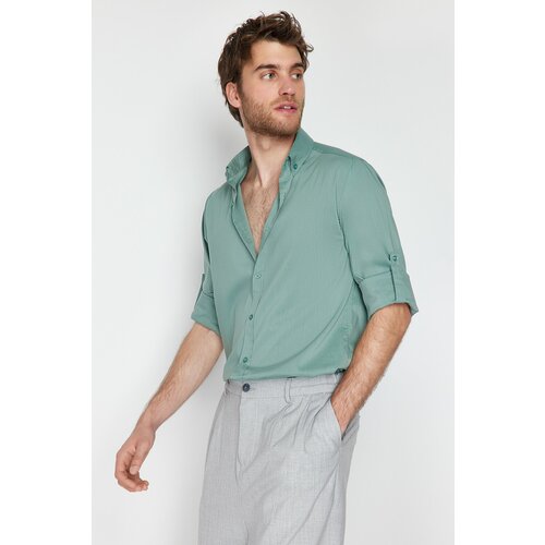Trendyol Mint Men's Slim Fit Shirt With Epaulette Sleeves Cene
