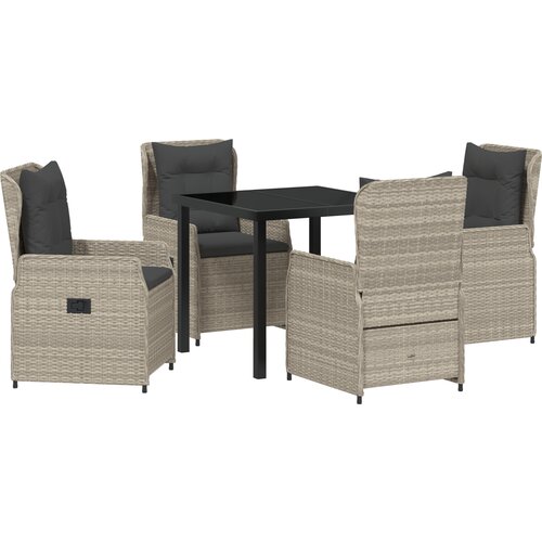 vidaXL 5-delni vrtni jedilni set svetlo siva poli ratan, vrtna miza črna 80x80x73 cm kaljeno steklo Cene