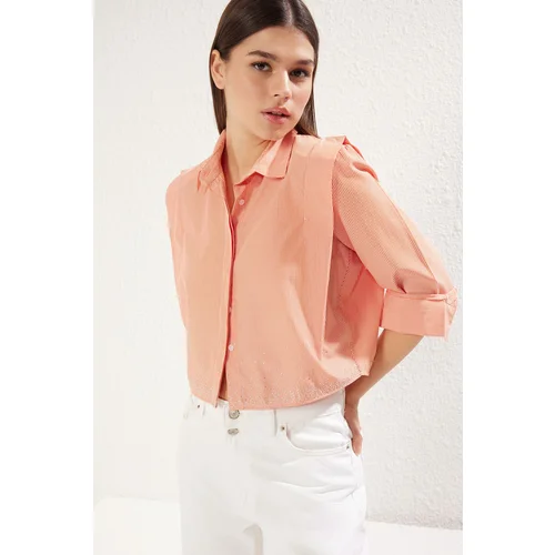 Trendyol Orange Padded Sleeves Stone Crop Woven Shirt