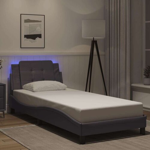 VidaXL Okvir kreveta s LED svjetlima sivi 100 x 200 cm od umjetne kože Slike