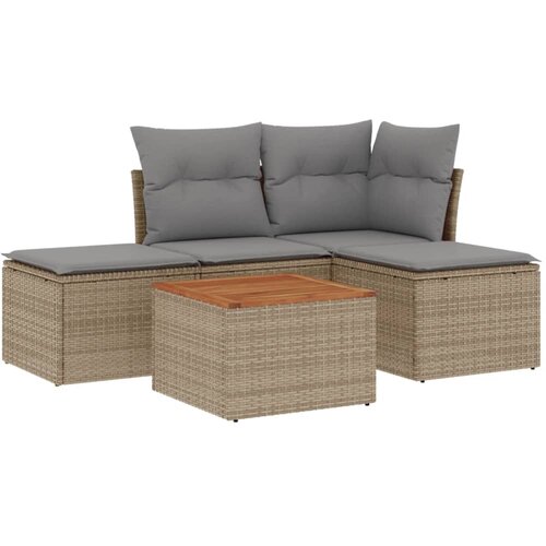  5-dijelni vrtni set sofa s jastucima bež od poliratana Slike
