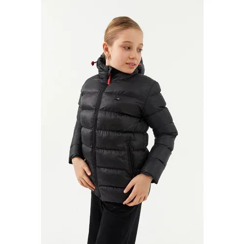 River Club Girls' Waterproof And Windproof Thick Lined Black Hooded Coat.
