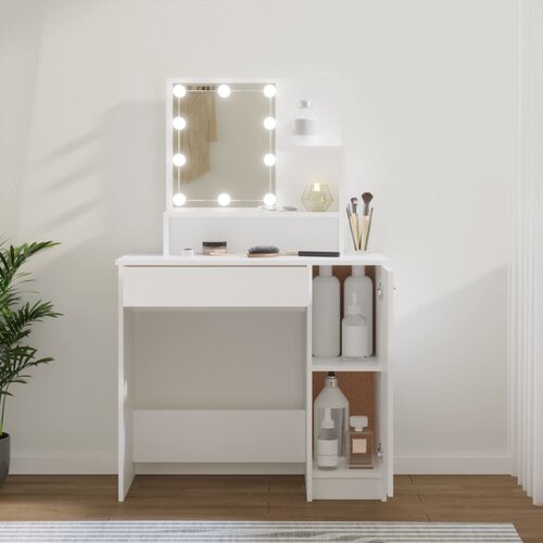 vidaXL Toaletna mizica z LED lučkami bela 86,5x35x136 cm Cene