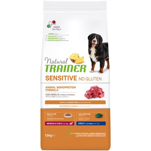 Natural trainer Sensitive No Gluten Adult Medium/Maxi z jagnjetino - Varčno pakiranje: 2 x 12 kg Slike