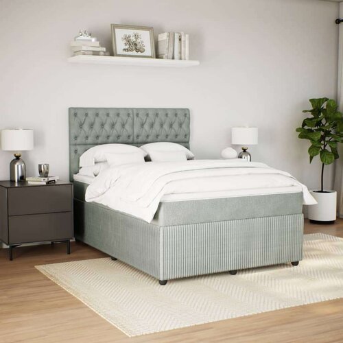 VidaXL Krevet s oprugama i madracem svjetlosivi 160x200 cm bar&amp;scaron;unasti Slike