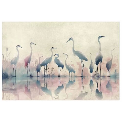  Plakat - Birds by the Lake - herons painted in watercolor in a delicate gray-pink palette 60x40 Bez okvira Slike