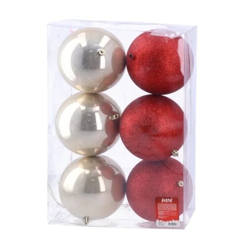 Festa Icy, novogodišnja kugla, crveno bež, 12cm, 6K Cene