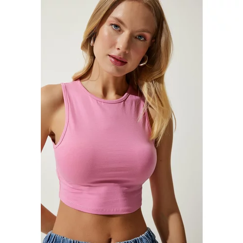 Happiness İstanbul Women's Pink Barter Neck Crop Knitted Blouse