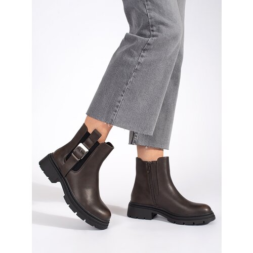 Shelvt Brown women's Chelsea boots with buckle Cene