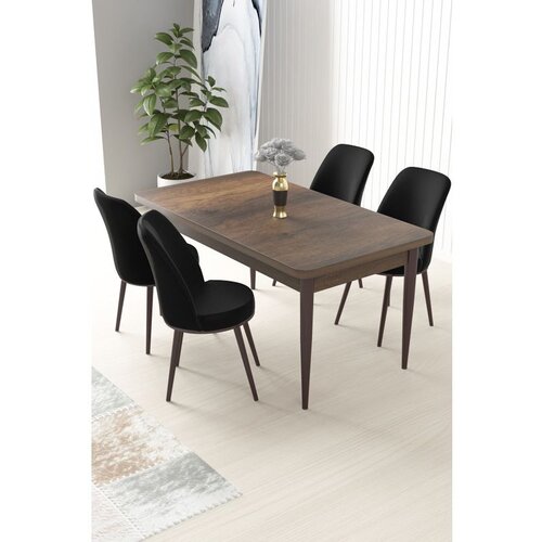 Hanah home Nil - Baroque, Black BaroqueBlack Dining Table & Chairs Set (5 Pieces) Cene