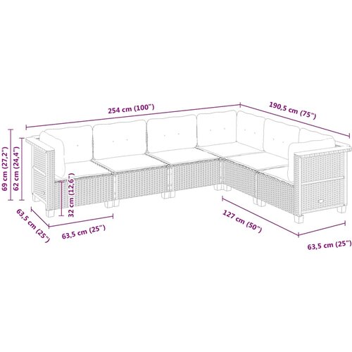  6-dijelni set vrtnih sofa s jastucima crni od poliratana Crna 63.5 x 63.5 x 62 cm Slike