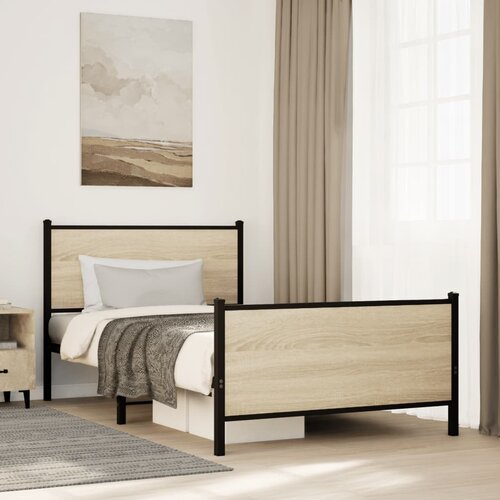 Furnova Kovinski posteljni okvir brez vzmetnice sonoma hrast 107x203 cm, (21934546) Slike