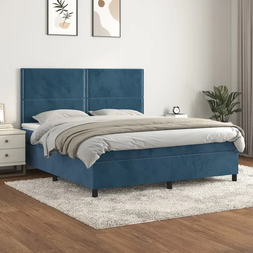  The Living Store Box spring postelja z vzmetnico temno modra 160x200 cm žamet - Box Spring Postelja, (21490030)