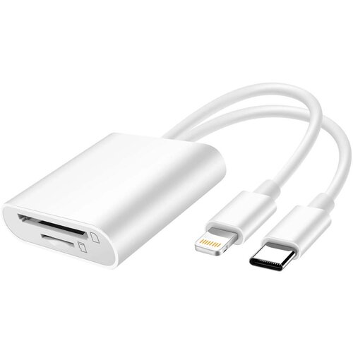 LINQ Bralnik kartic SD / Micro-SD za USB-C / Lightning 480Mbps, Bela, (5000063520) Cene